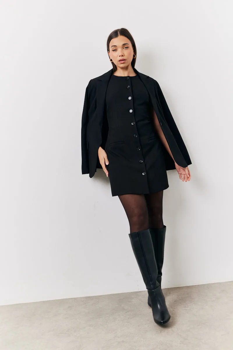 Black Tailored Button Through Mini Dress sold by Chi Chi London product image thumbnail 3