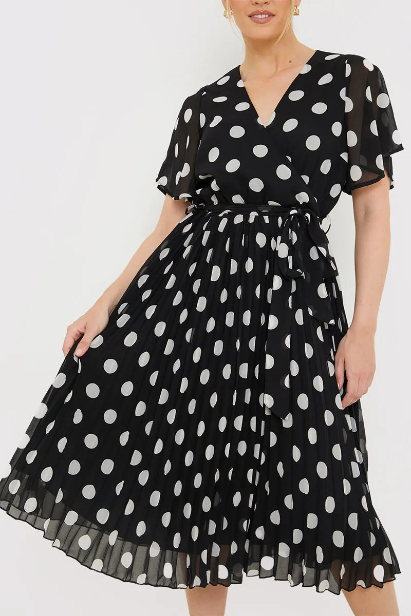 Polka Dot Print Pleated Wrap Midi Dress sold by Chi Chi London product image thumbnail 4