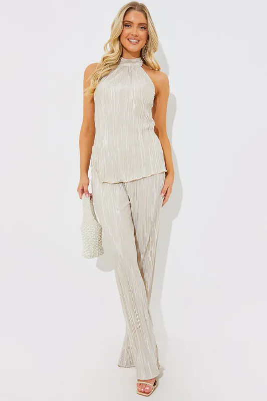 Plisse Wide Leg Co-Ord Trousers made by In the style