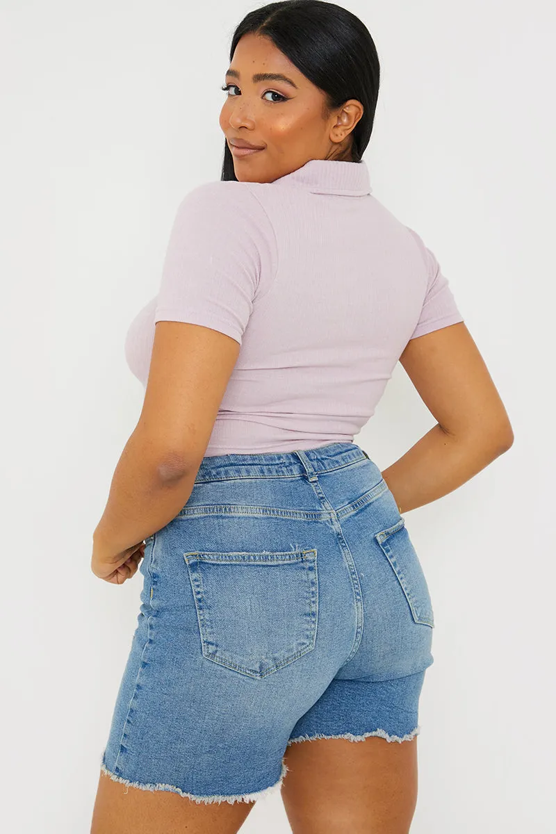 Mid Wash Ripped Denim Shorts sold by Chi Chi London product image thumbnail 4