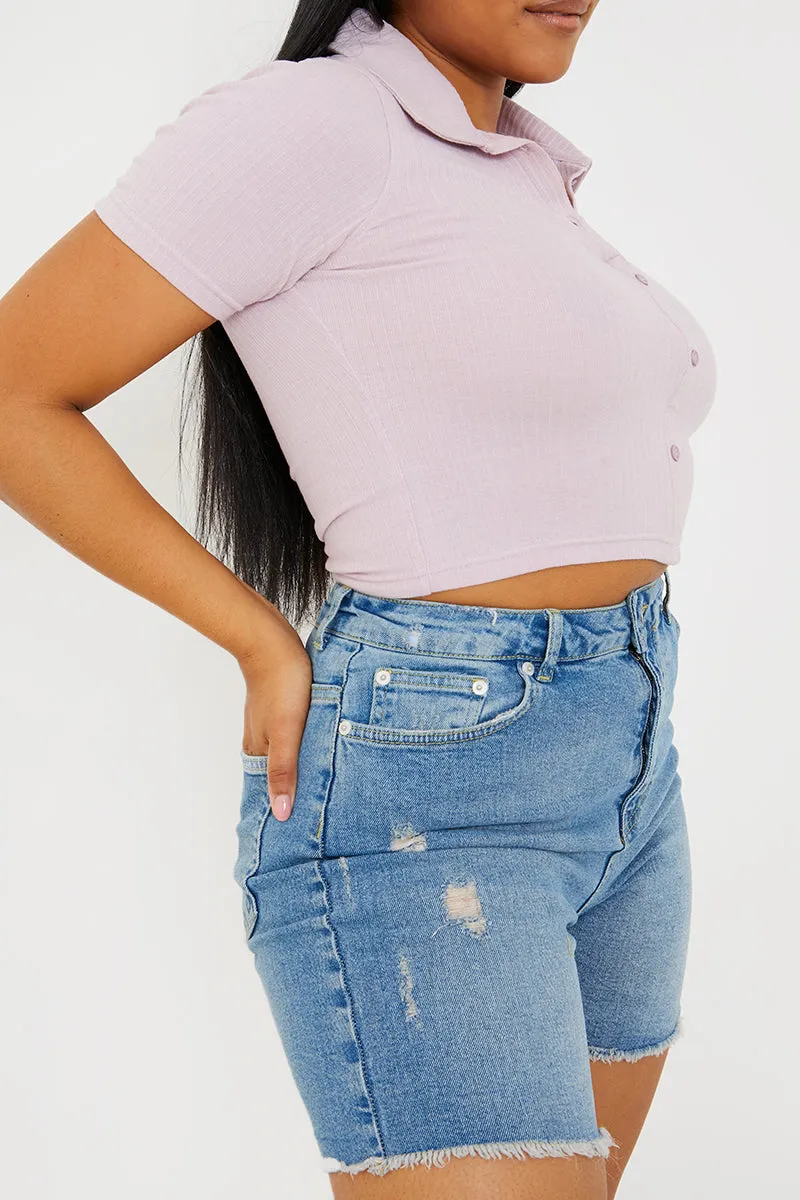 Mid Wash Ripped Denim Shorts sold by Chi Chi London product image thumbnail 2