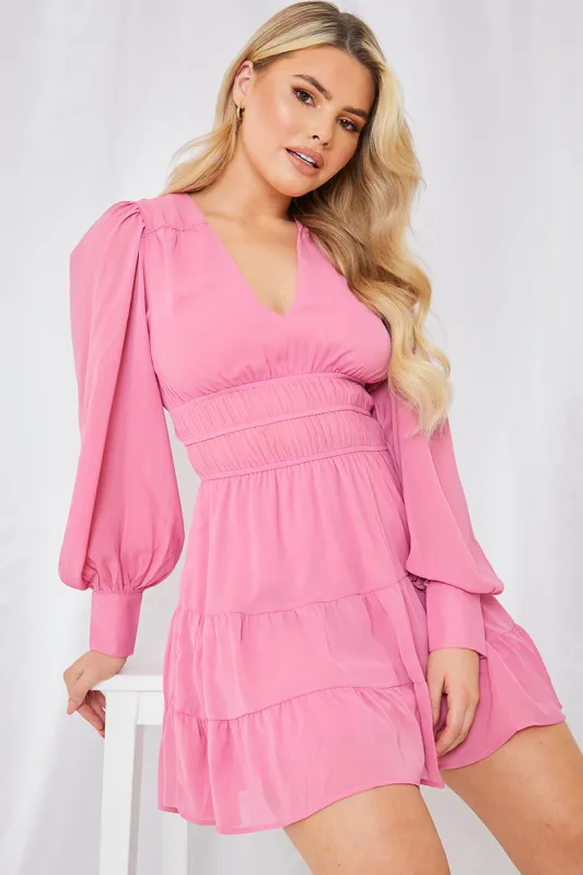 Shirred Waist Tiered Dress made by In the style