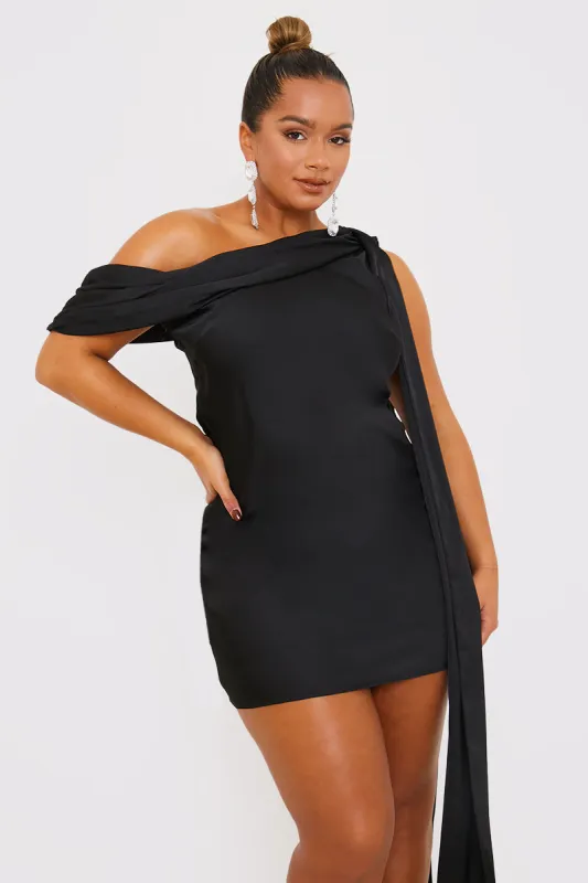 Satin Asymmetric Neckline Mini Dress made by In the style