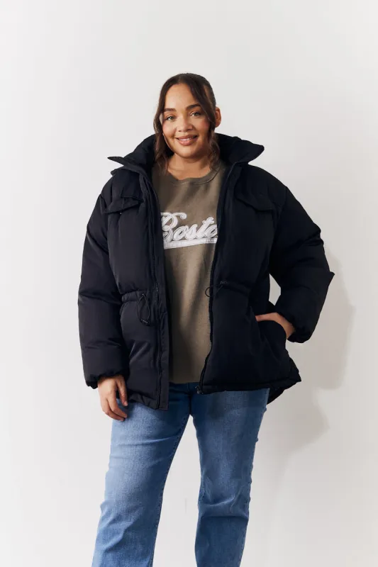 Hooded Drawstring Waist Puffer Coat made by In the style