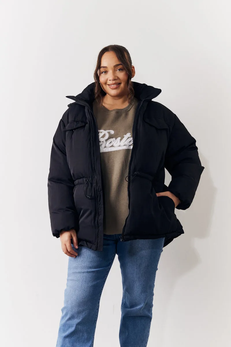 Hooded Drawstring Waist Puffer Coat sold by Chi Chi London