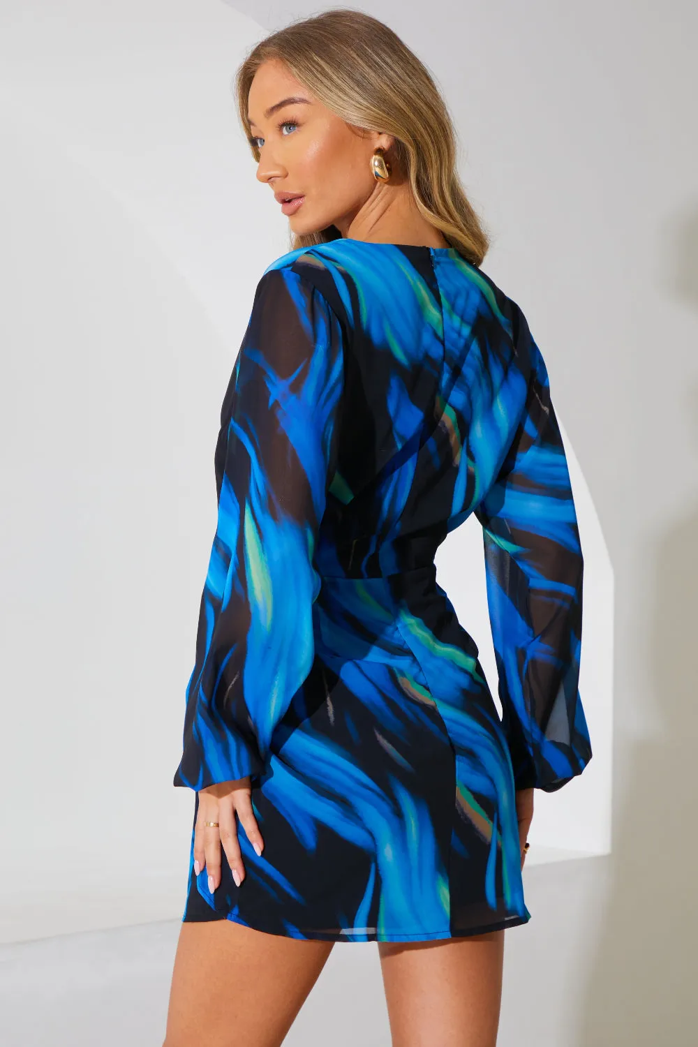 Chiffon Abstract Drape Wrap Mini Dress sold by Chi Chi London product image thumbnail 4