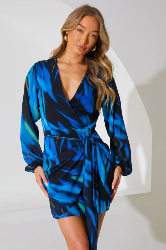 Chiffon Abstract Drape Wrap Mini Dress made by In the style