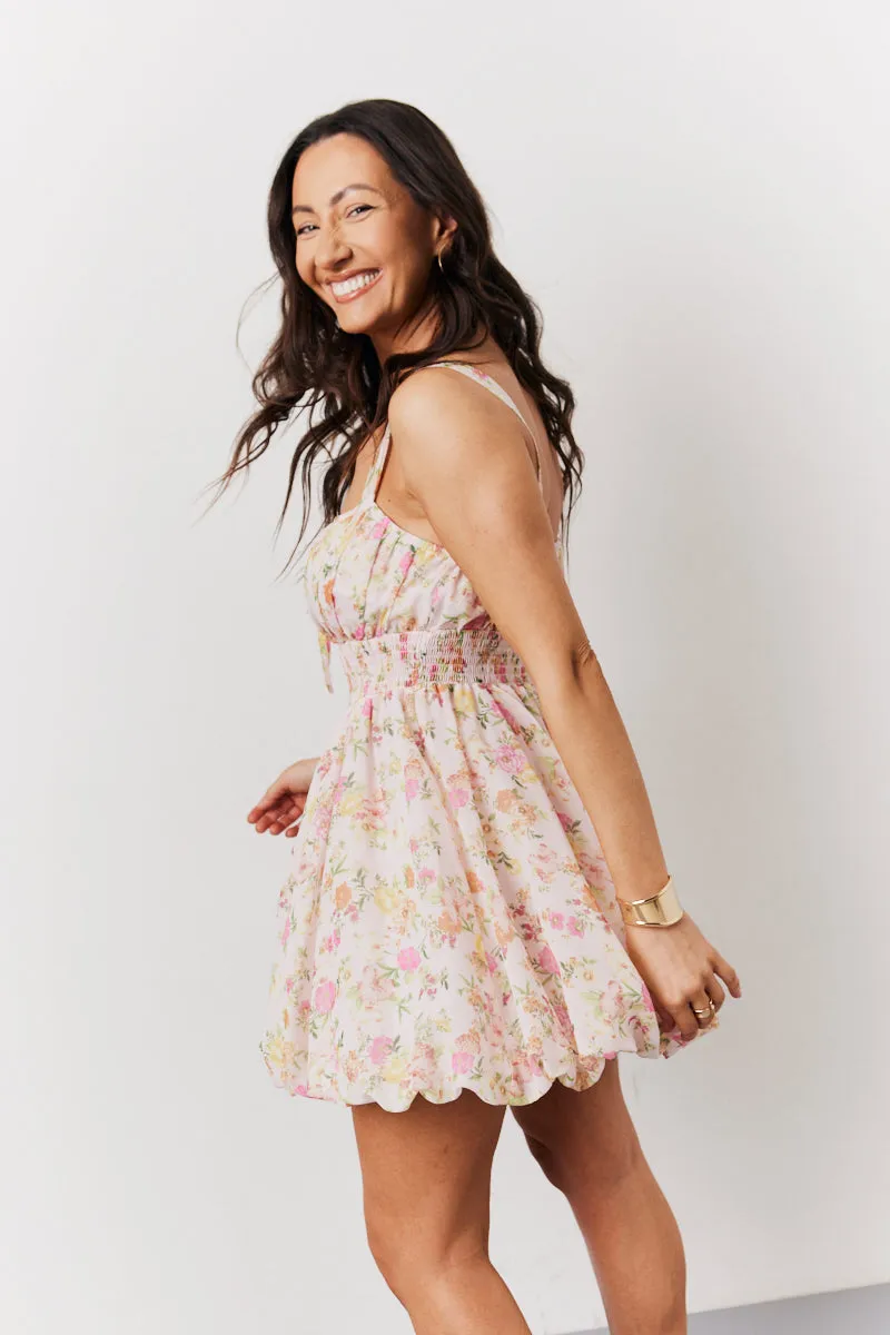 Pink Floral Milkmaid Bubble Hem Mini Dress sold by Chi Chi London