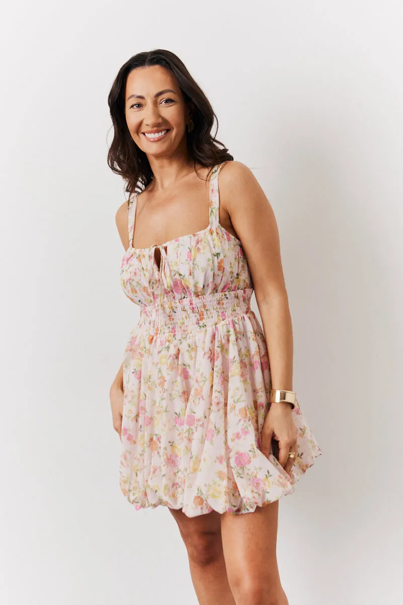 Pink Floral Milkmaid Bubble Hem Mini Dress sold by Chi Chi London product image thumbnail 3