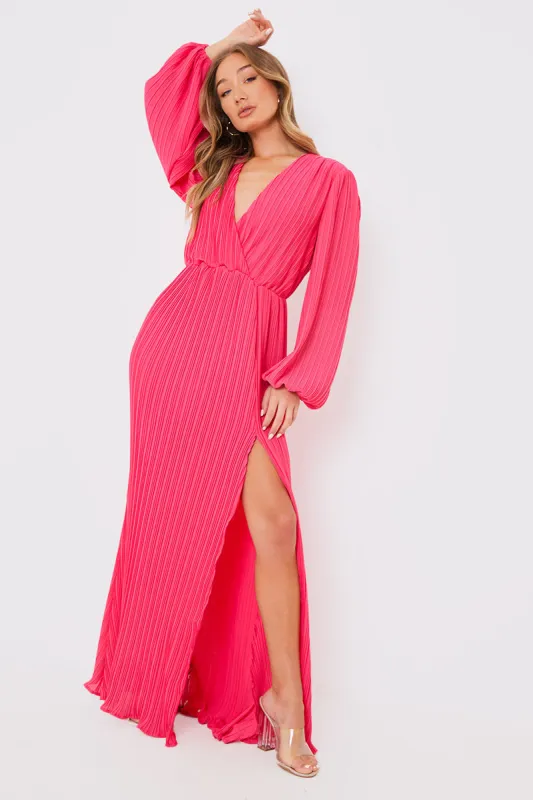 Plisse Ballon Sleeve Maxi Dress made by In the style