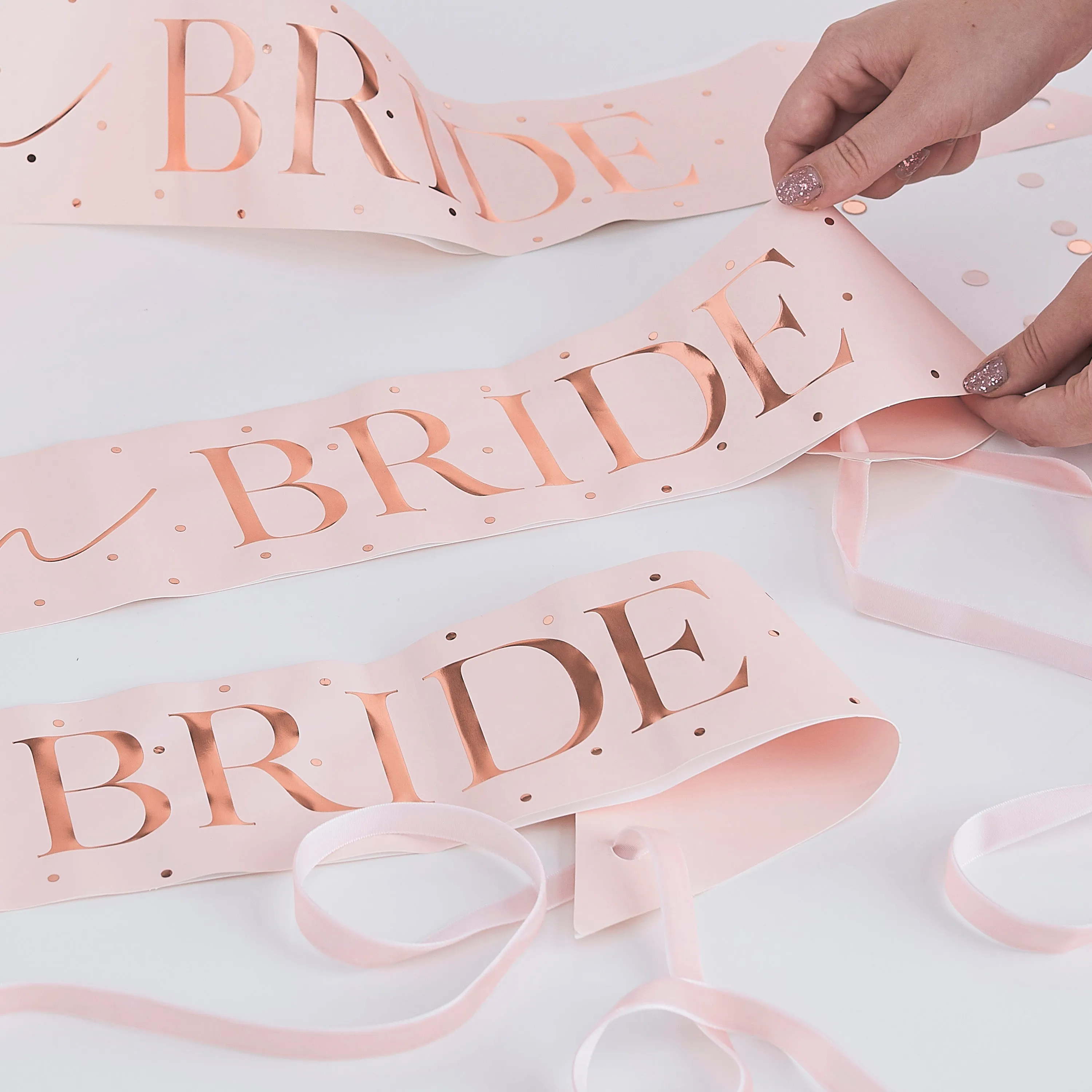 Pink and Rose Gold Team Bride Hen Party Sashes 6 Pack sold by Chi Chi London product image thumbnail 2