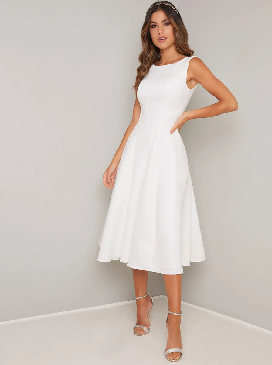 Fitted Bodice Midi Dress in White sold by Chi Chi London