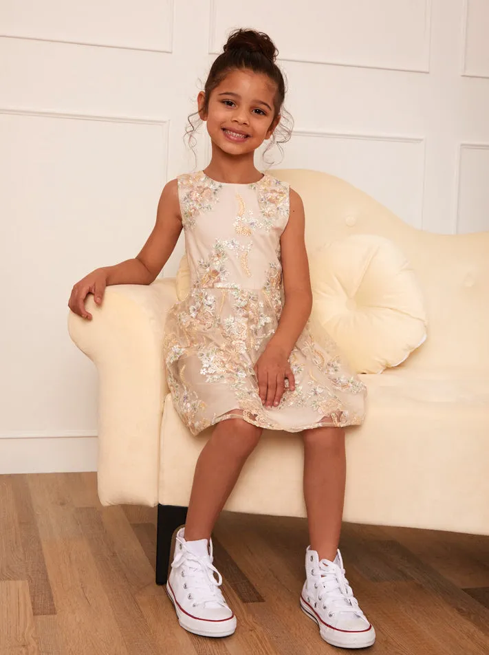 Younger Girls Floral Embroidered Dress in Cream sold by Chi Chi London product image thumbnail 2
