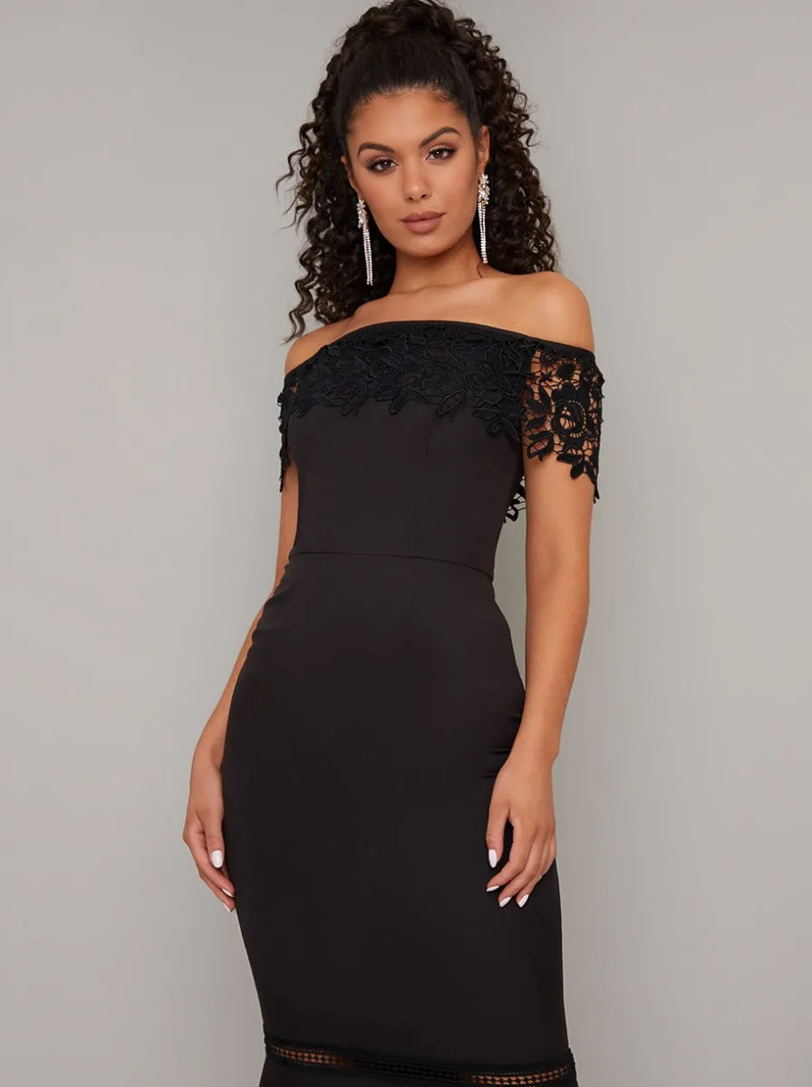 Bardot Lace Dip Hem Maxi Dress in Black sold by Chi Chi London product image thumbnail 4