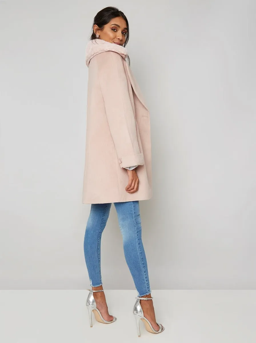 Faux Fur Collar Longline Coat in Pink sold by Chi Chi London product image thumbnail 4