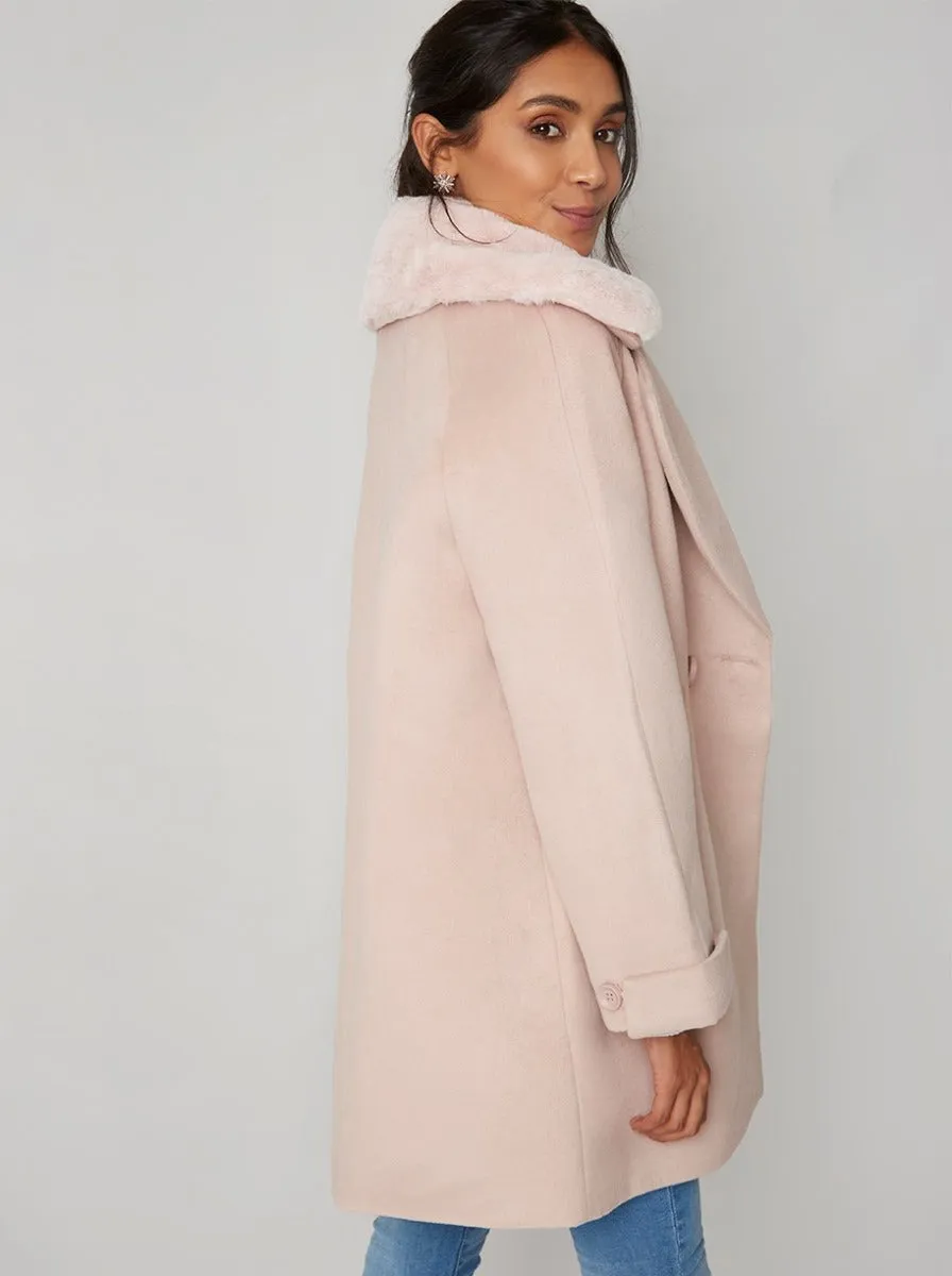 Faux Fur Collar Longline Coat in Pink sold by Chi Chi London product image thumbnail 3