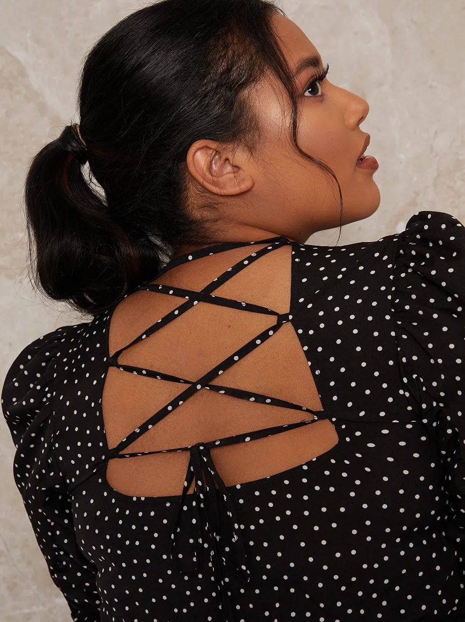 Plus Size Polka Dot Peplum Top in Mono sold by Chi Chi London product image thumbnail 4