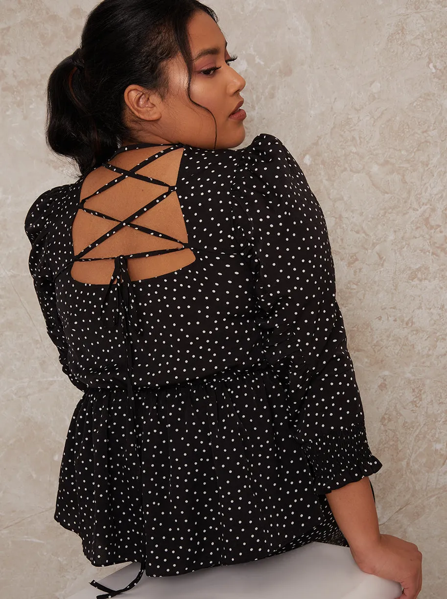 Plus Size Polka Dot Peplum Top in Mono sold by Chi Chi London product image thumbnail 2