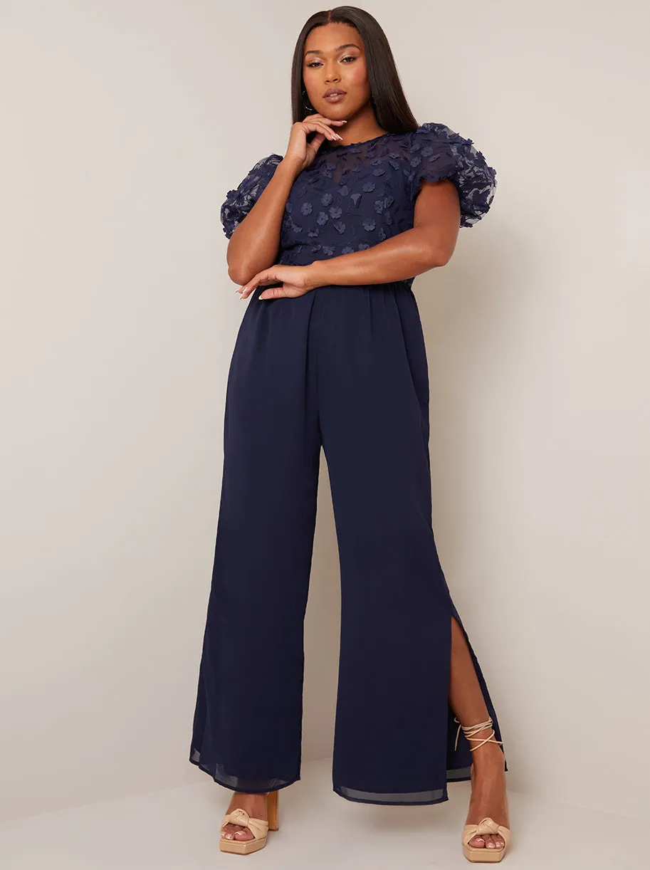 Flutter Sleeve Lace Wide Leg Jumpsuit in Navy sold by Chi Chi London product image thumbnail 2