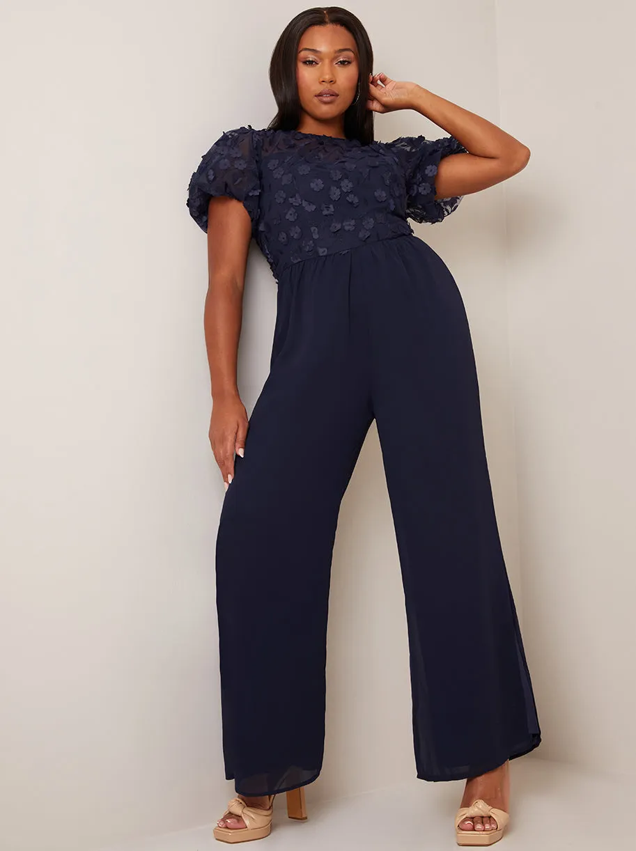 Flutter Sleeve Lace Wide Leg Jumpsuit in Navy sold by Chi Chi London product image thumbnail 4