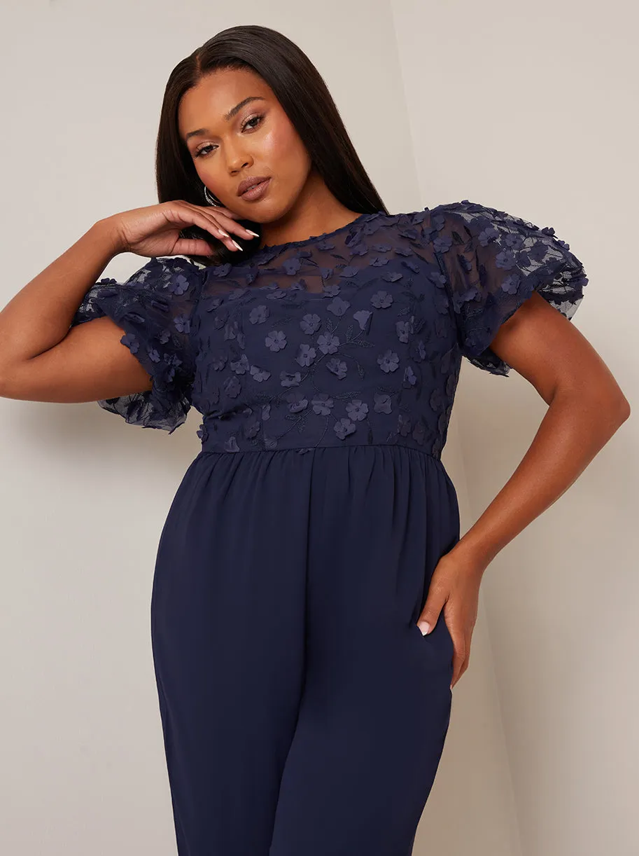 Flutter Sleeve Lace Wide Leg Jumpsuit in Navy sold by Chi Chi London product image thumbnail 3