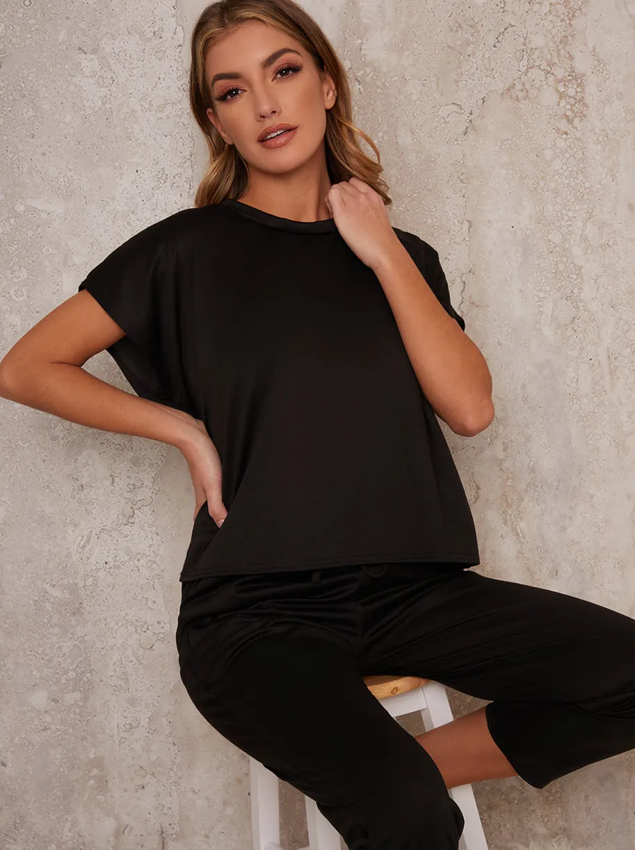 T-Shirt Short Sleeved Crop Lounge Set in Black sold by Chi Chi London product image thumbnail 2