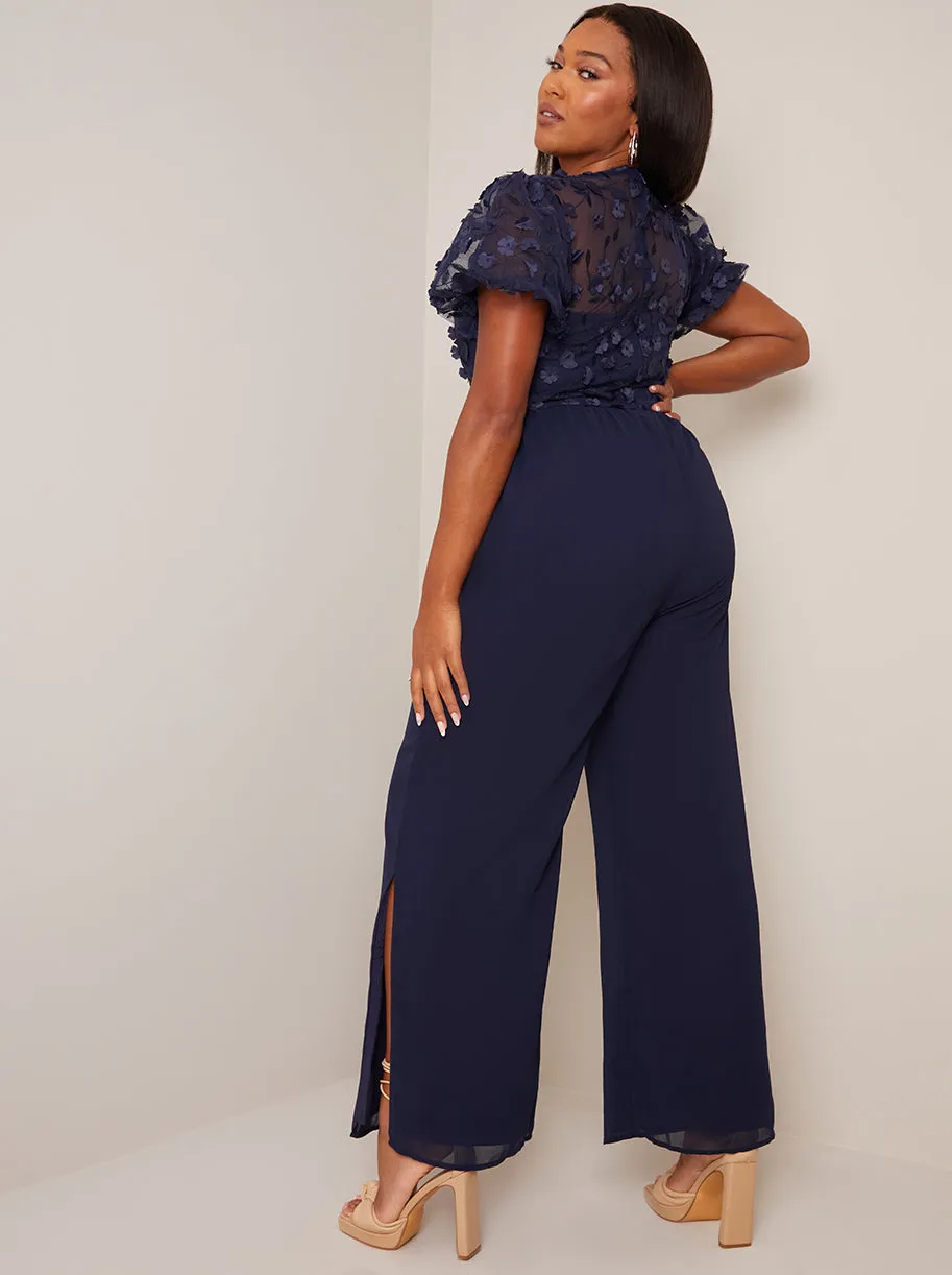 Flutter Sleeve Lace Wide Leg Jumpsuit in Navy sold by Chi Chi London product image thumbnail 5