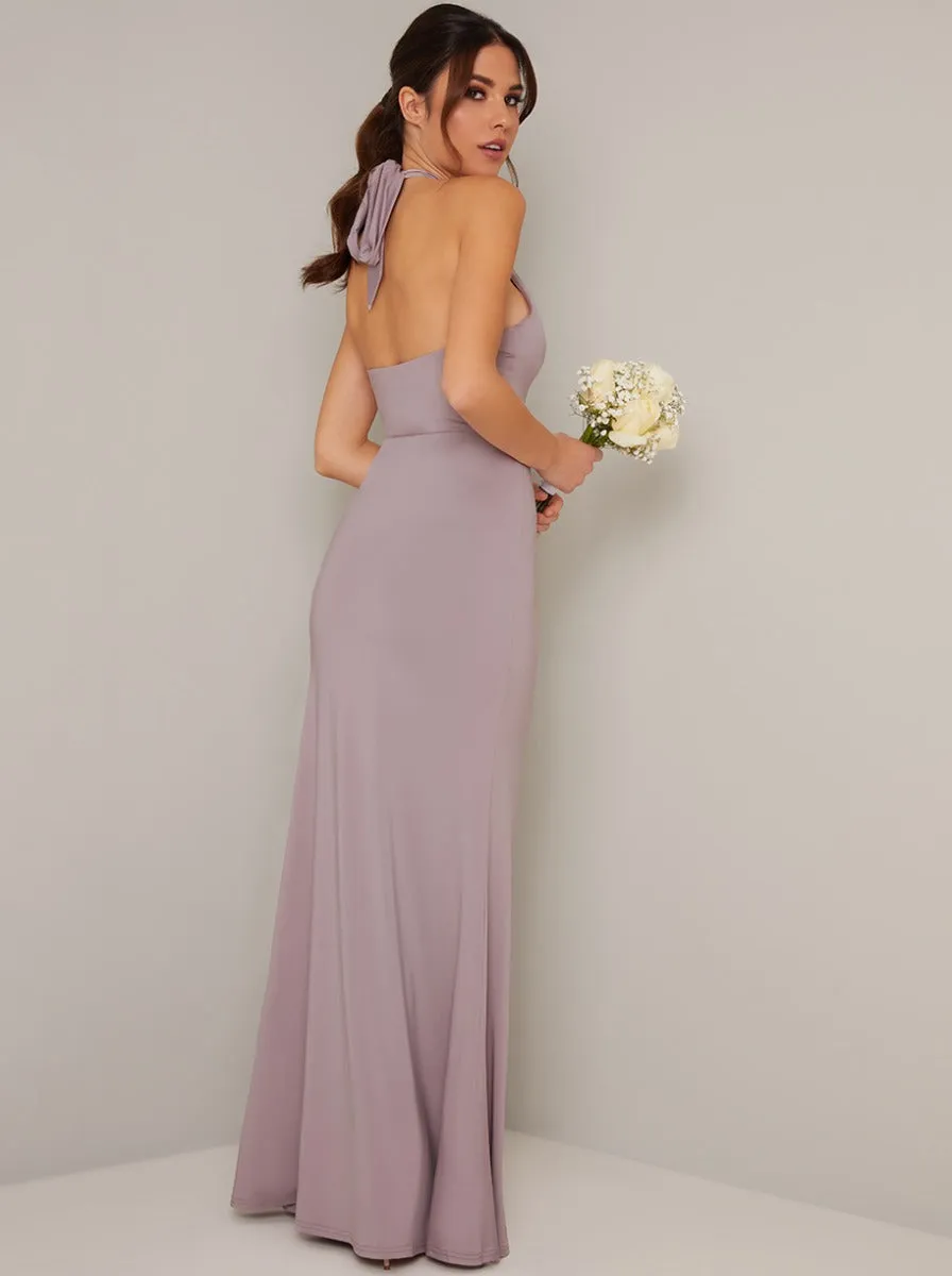 Halter Neck Fitted Maxi Dress in Purple sold by Chi Chi London product image thumbnail 2