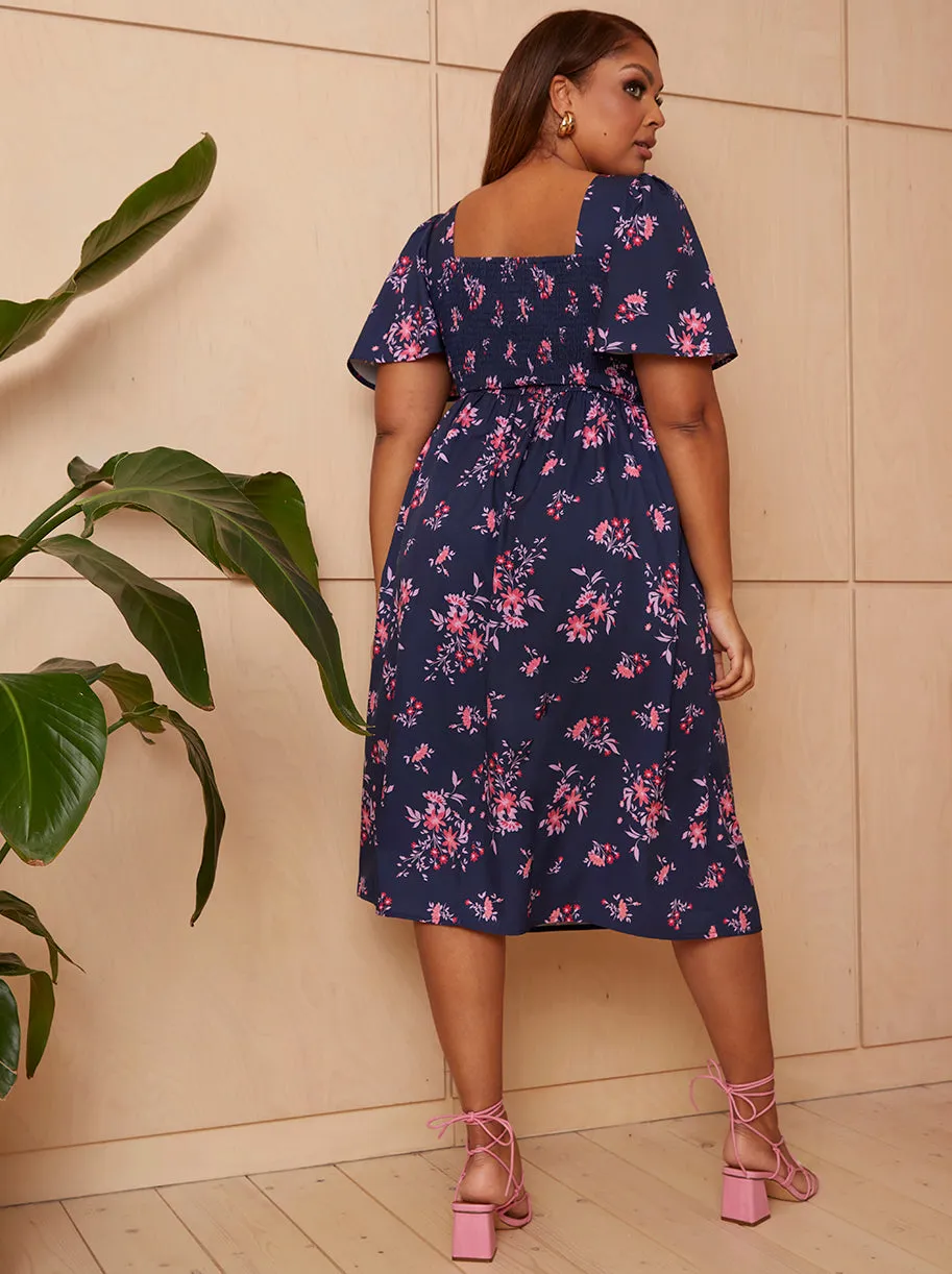 Square Neck Ditsy Floral Midi Dress in Navy sold by Chi Chi London product image thumbnail 4