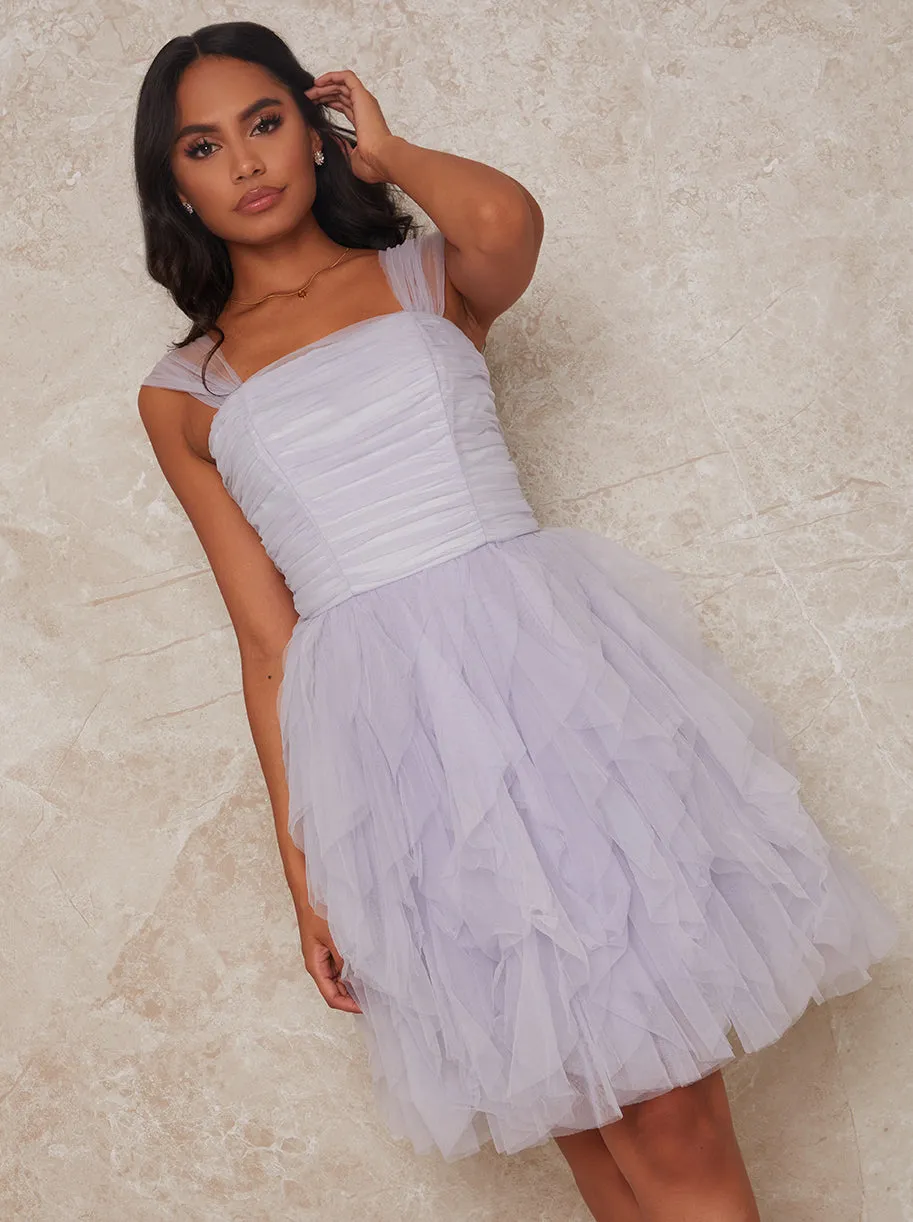 Square Neck Tulle Mini Dress in Blue sold by Chi Chi London