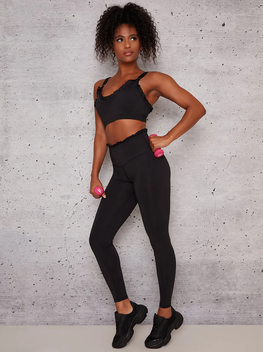 Sports Bra with Frill Trim Details in Black sold by Chi Chi London product image thumbnail 3