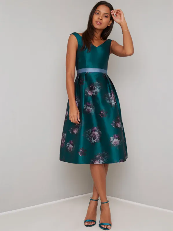 Floral Print Sleeveless Midi Dress in Green sold by Chi Chi London