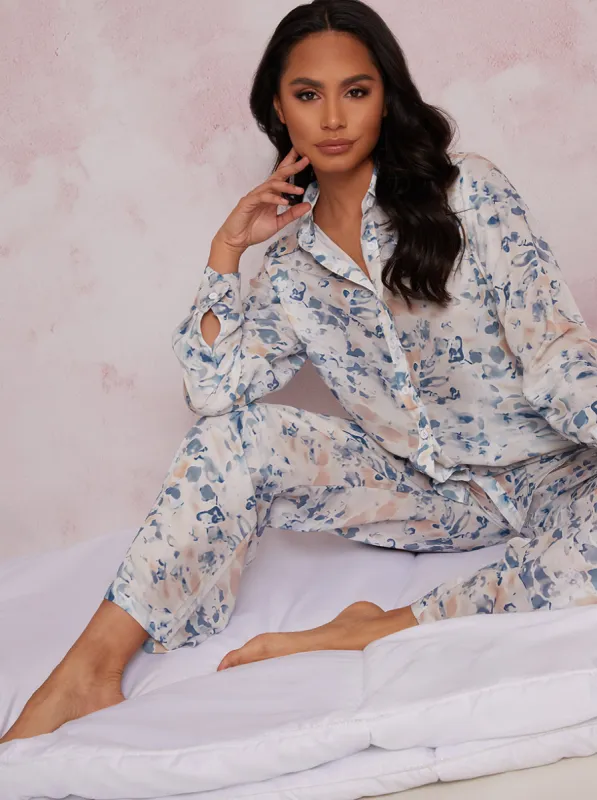 Long Sleeve Graphic Print Pyjamas in White sold by Chi Chi London