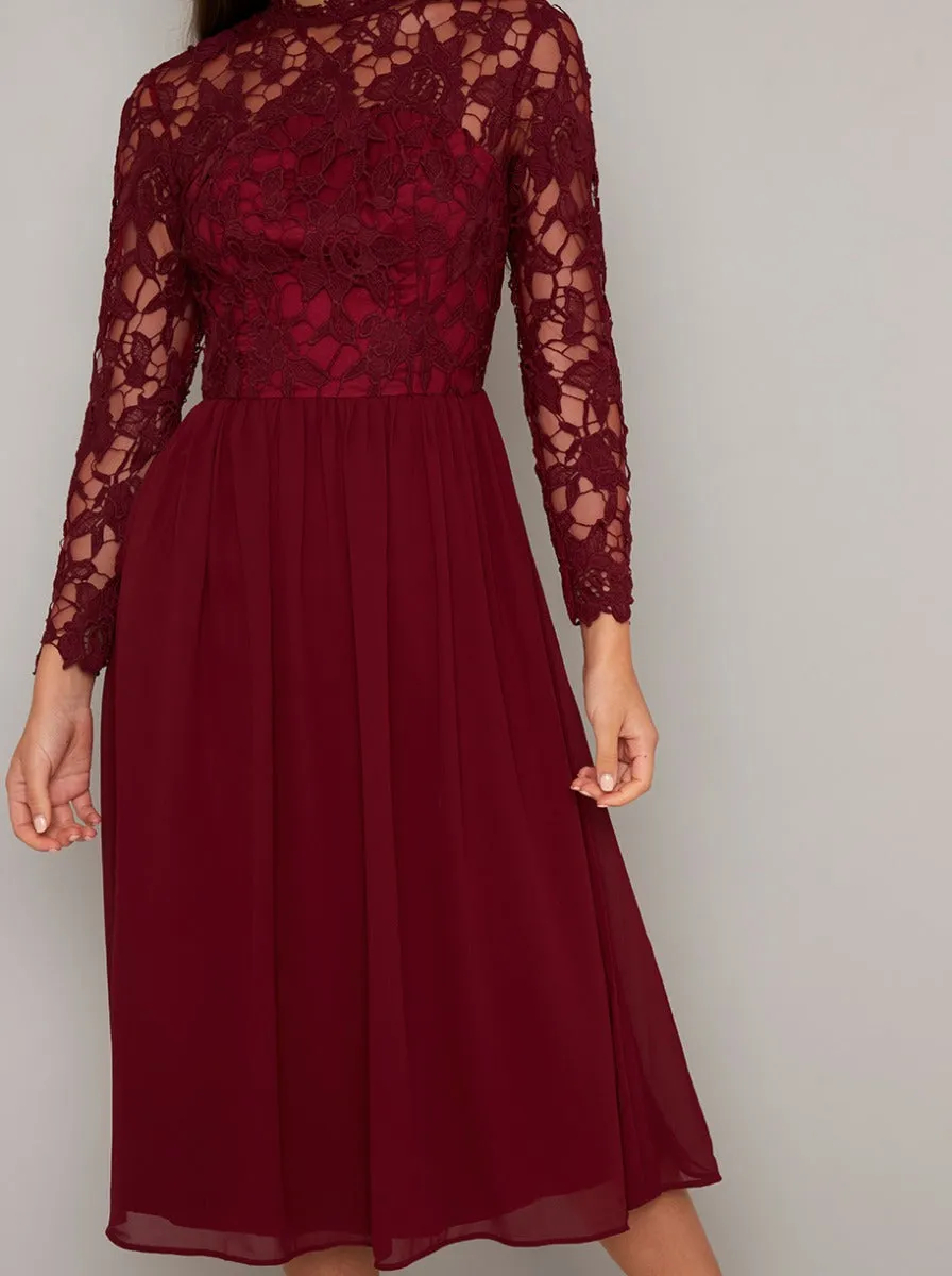 Crochet Midi Dress with High Neckline Design in Red sold by Chi Chi London product image thumbnail 2