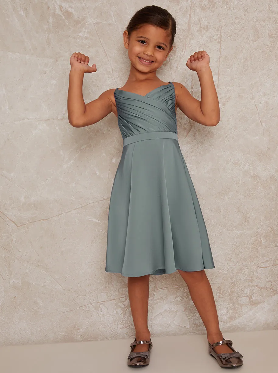 Girls Pleat Bodice Satin Finish Dress in Green sold by Chi Chi London product image thumbnail 5