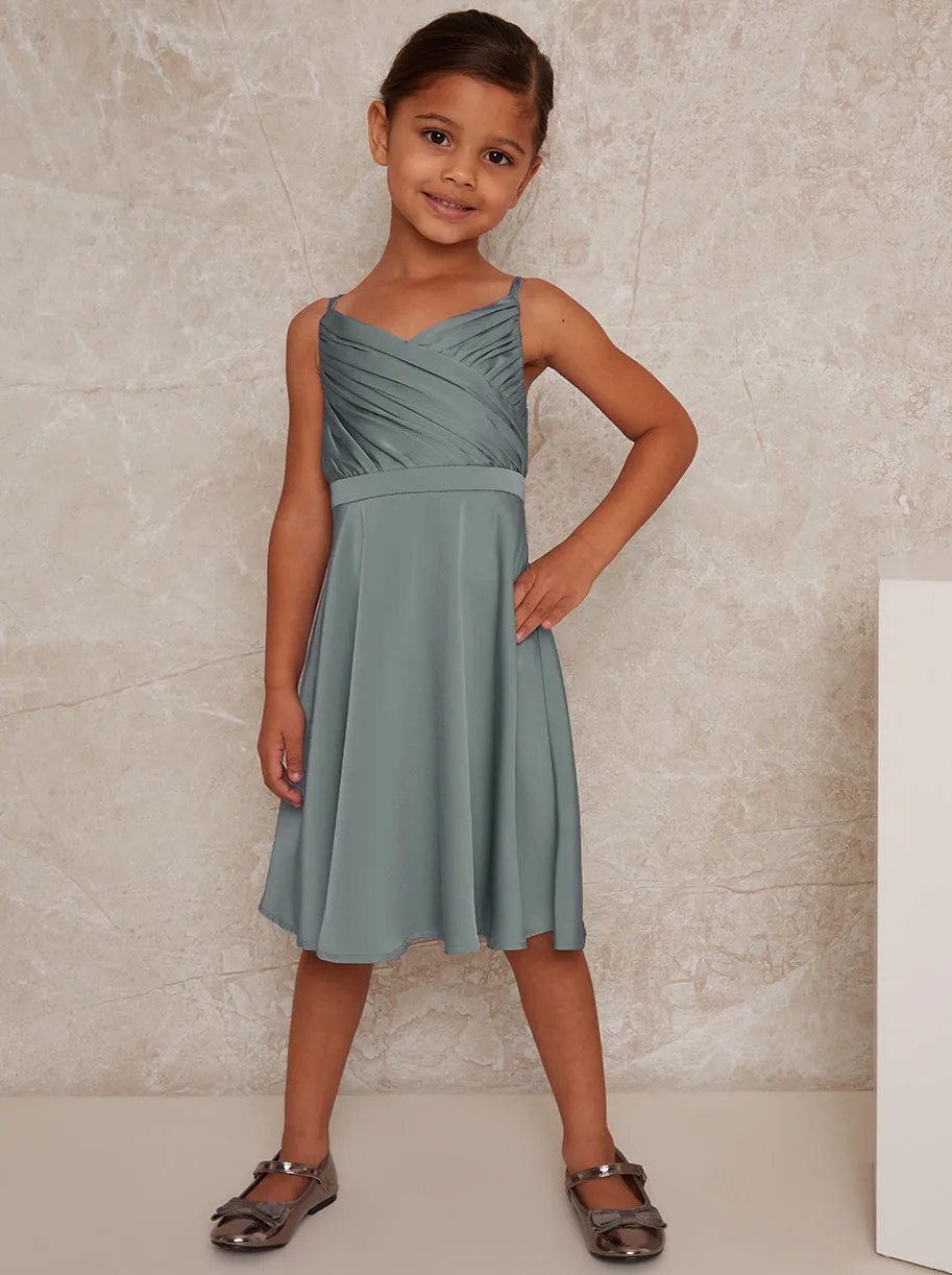 Girls Pleat Bodice Satin Finish Dress in Green sold by Chi Chi London product image thumbnail 4