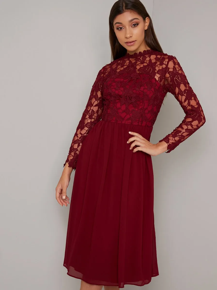 Crochet Midi Dress with High Neckline Design in Red sold by Chi Chi London product image thumbnail 3