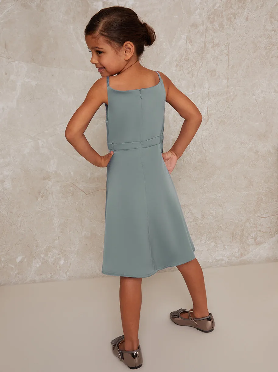 Girls Pleat Bodice Satin Finish Dress in Green sold by Chi Chi London product image thumbnail 3