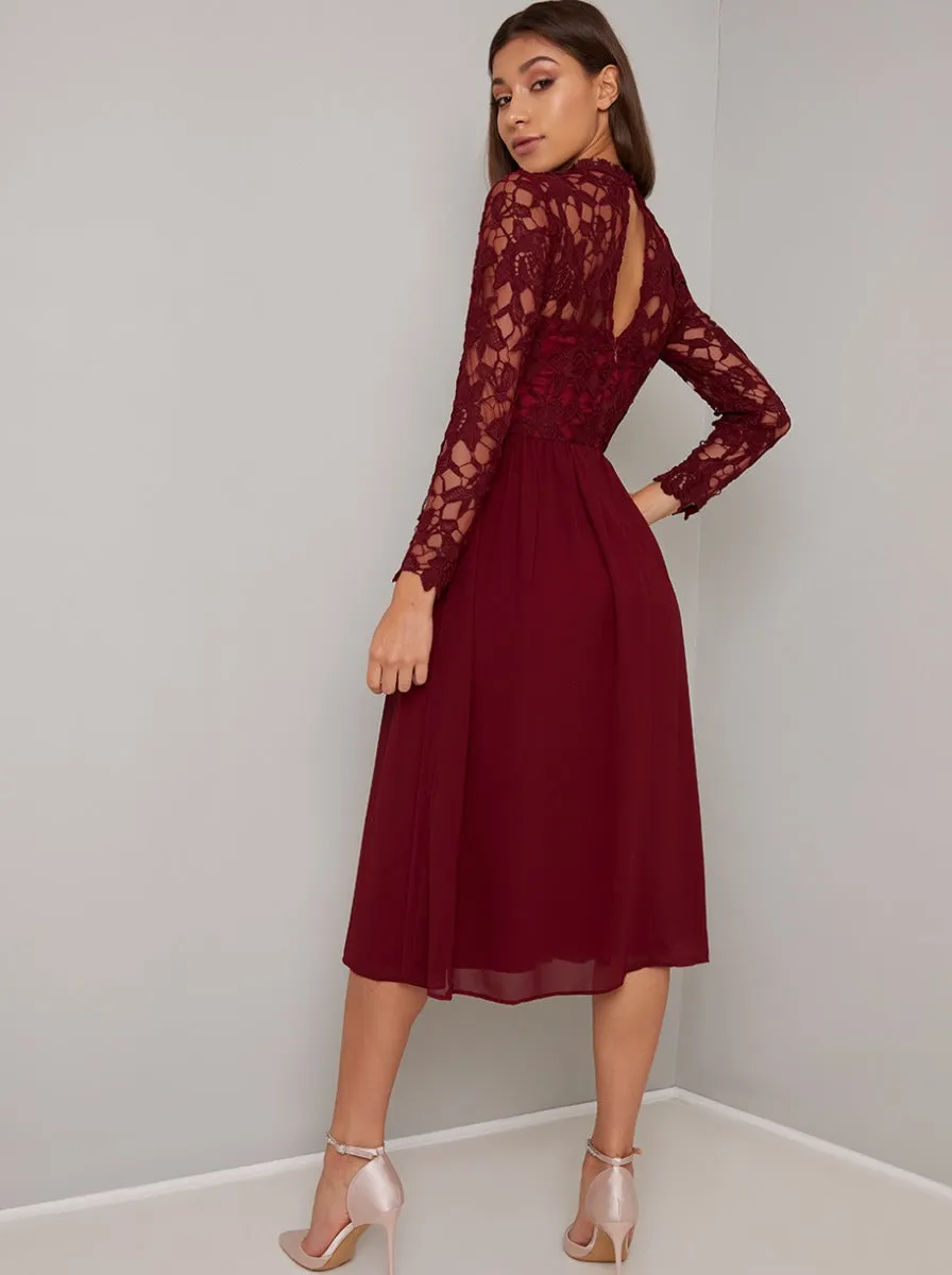 Crochet Midi Dress with High Neckline Design in Red sold by Chi Chi London product image thumbnail 4