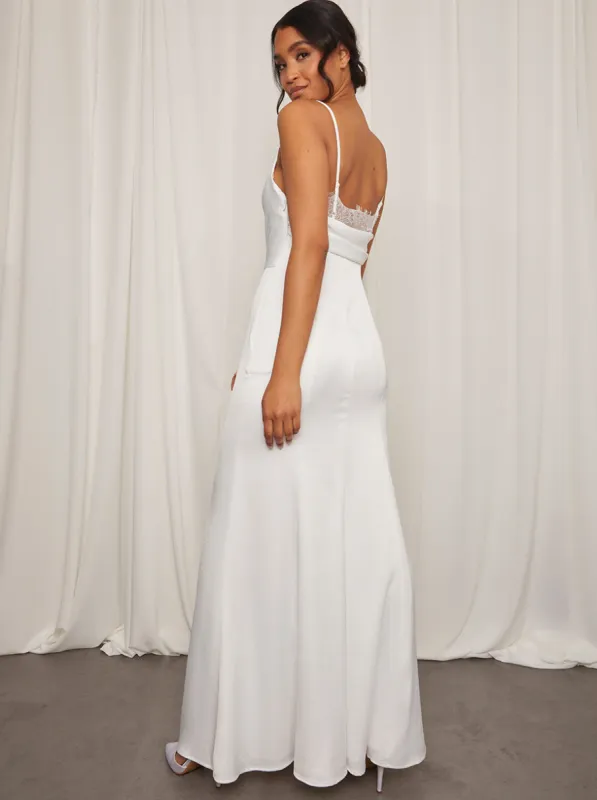 Cowl Neck with Lace Insert Maxi Dress in White sold by Chi Chi London