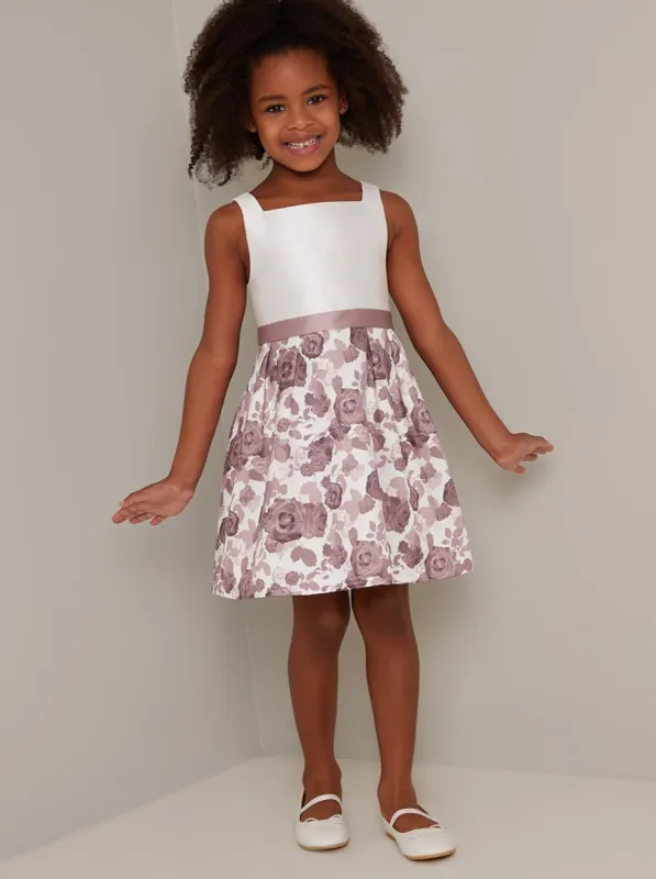 Girls Square Neck Printed Midi Dress in White sold by Chi Chi London