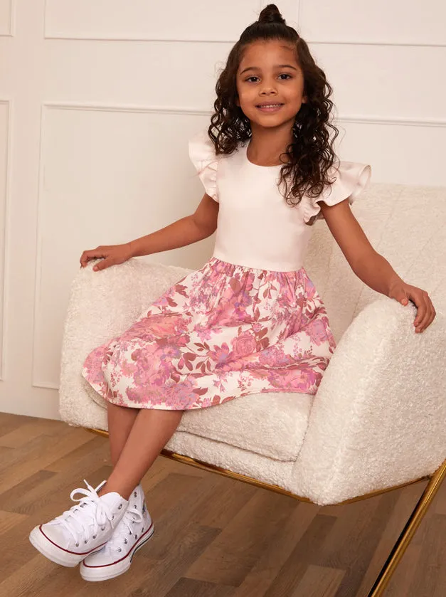 Younger Girls Ruffle Floral Print Midi Dress in Pink sold by Chi Chi London product image thumbnail 2
