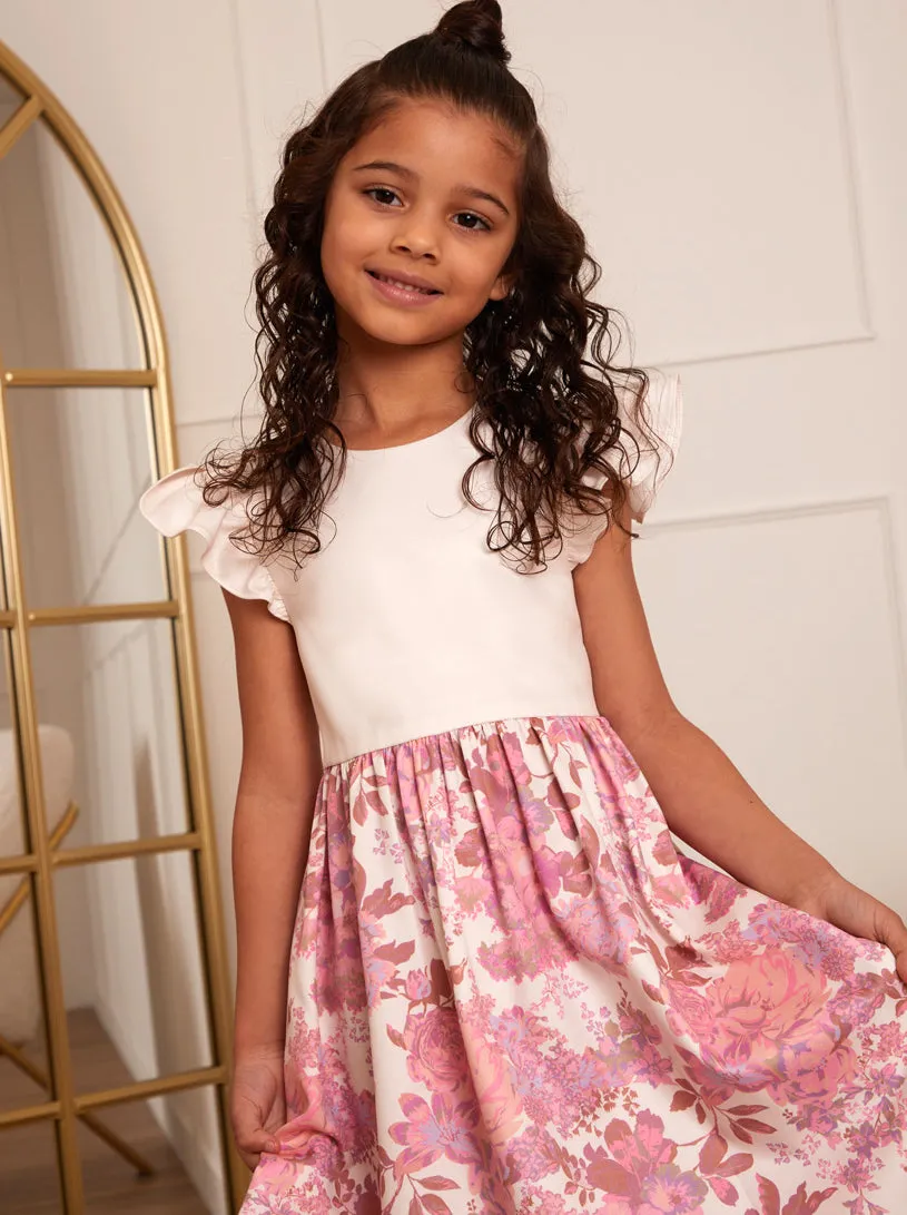 Younger Girls Ruffle Floral Print Midi Dress in Pink sold by Chi Chi London product image thumbnail 3