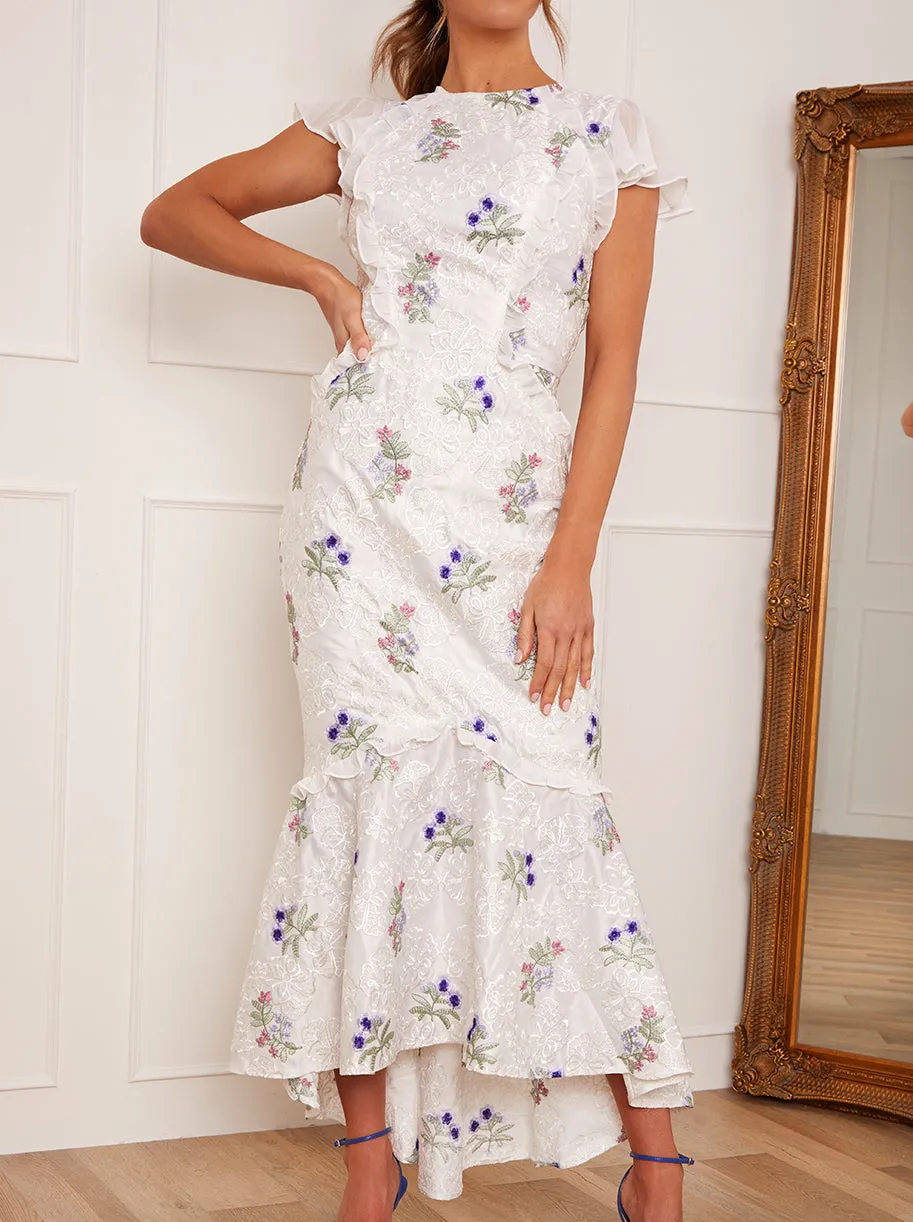 Ruffle Embroidered Maxi Dress in White sold by Chi Chi London product image thumbnail 5