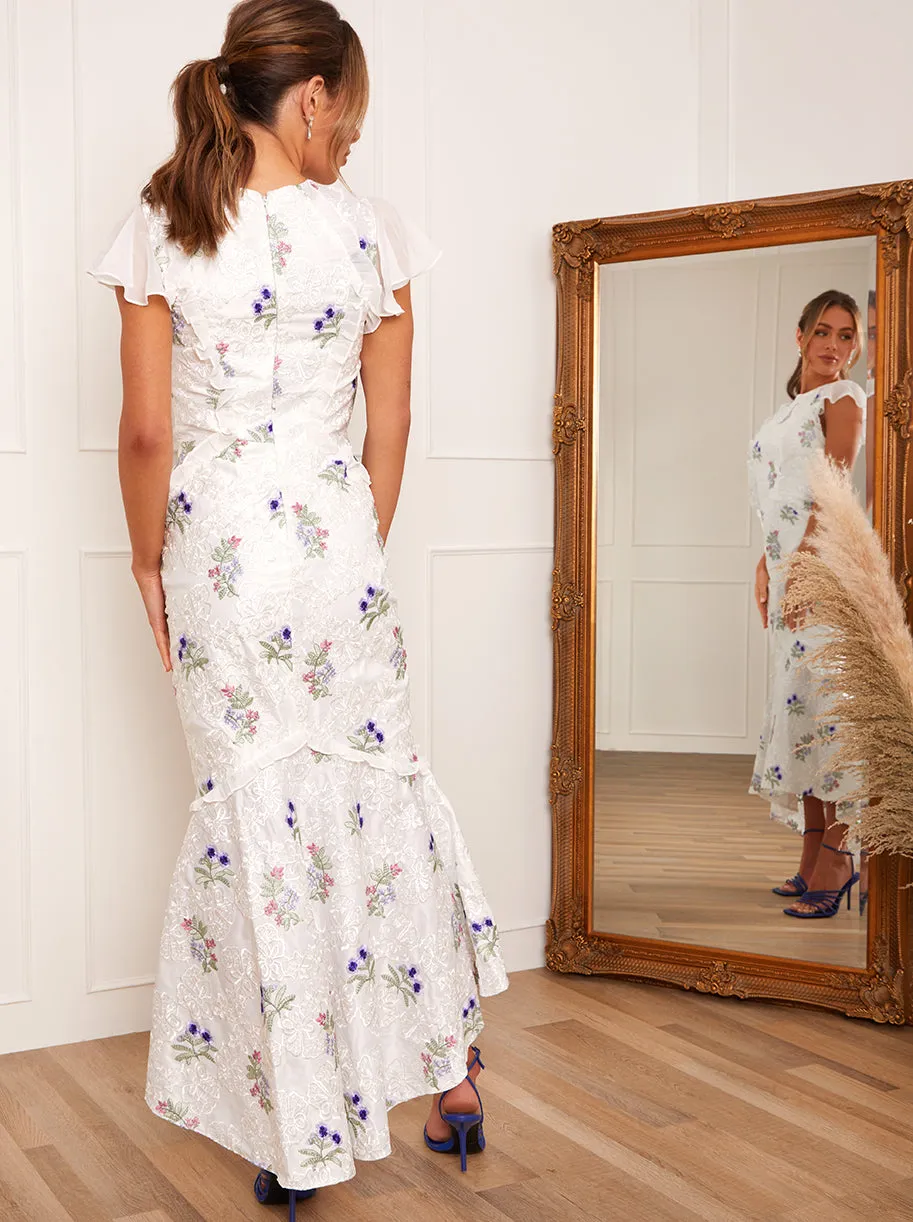 Ruffle Embroidered Maxi Dress in White sold by Chi Chi London product image thumbnail 4