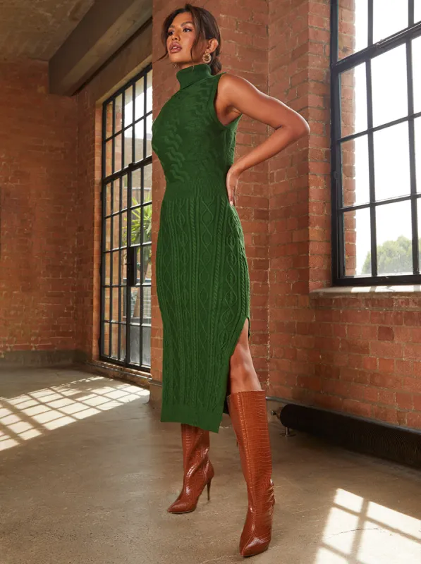 Cable Knit Sleeveless Midi Dress in Green sold by Chi Chi London