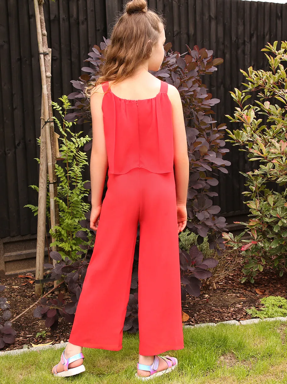 Girls Layered Top Jumpsuit in Red sold by Chi Chi London product image thumbnail 4