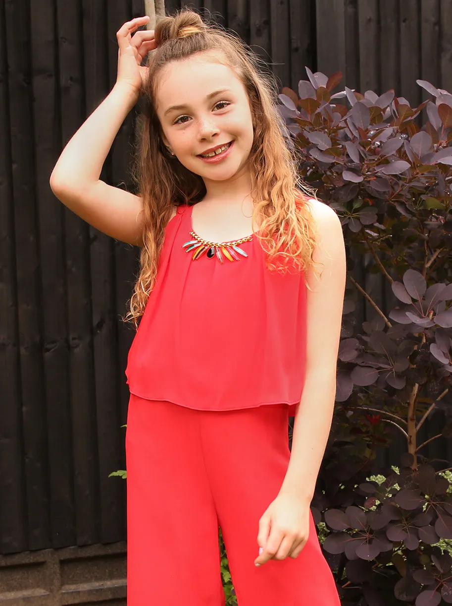 Girls Layered Top Jumpsuit in Red sold by Chi Chi London product image thumbnail 2