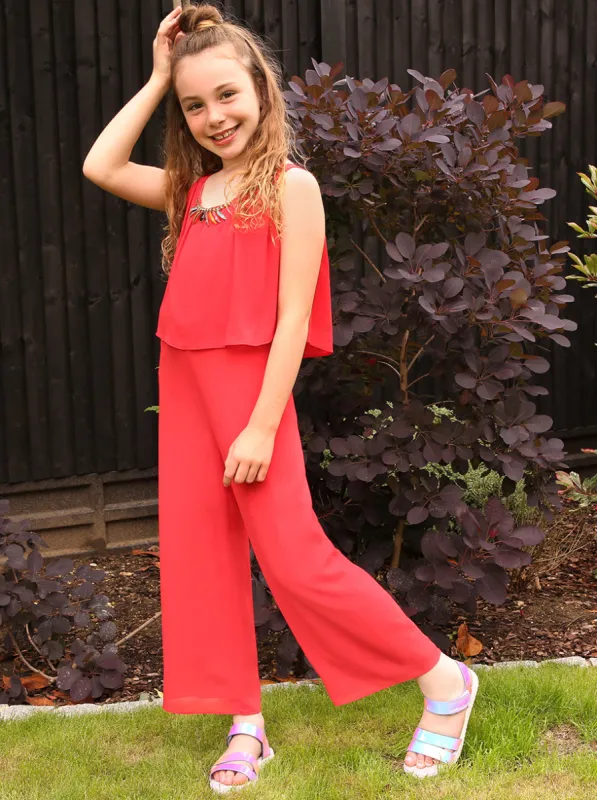 Girls Layered Top Jumpsuit in Red sold by Chi Chi London