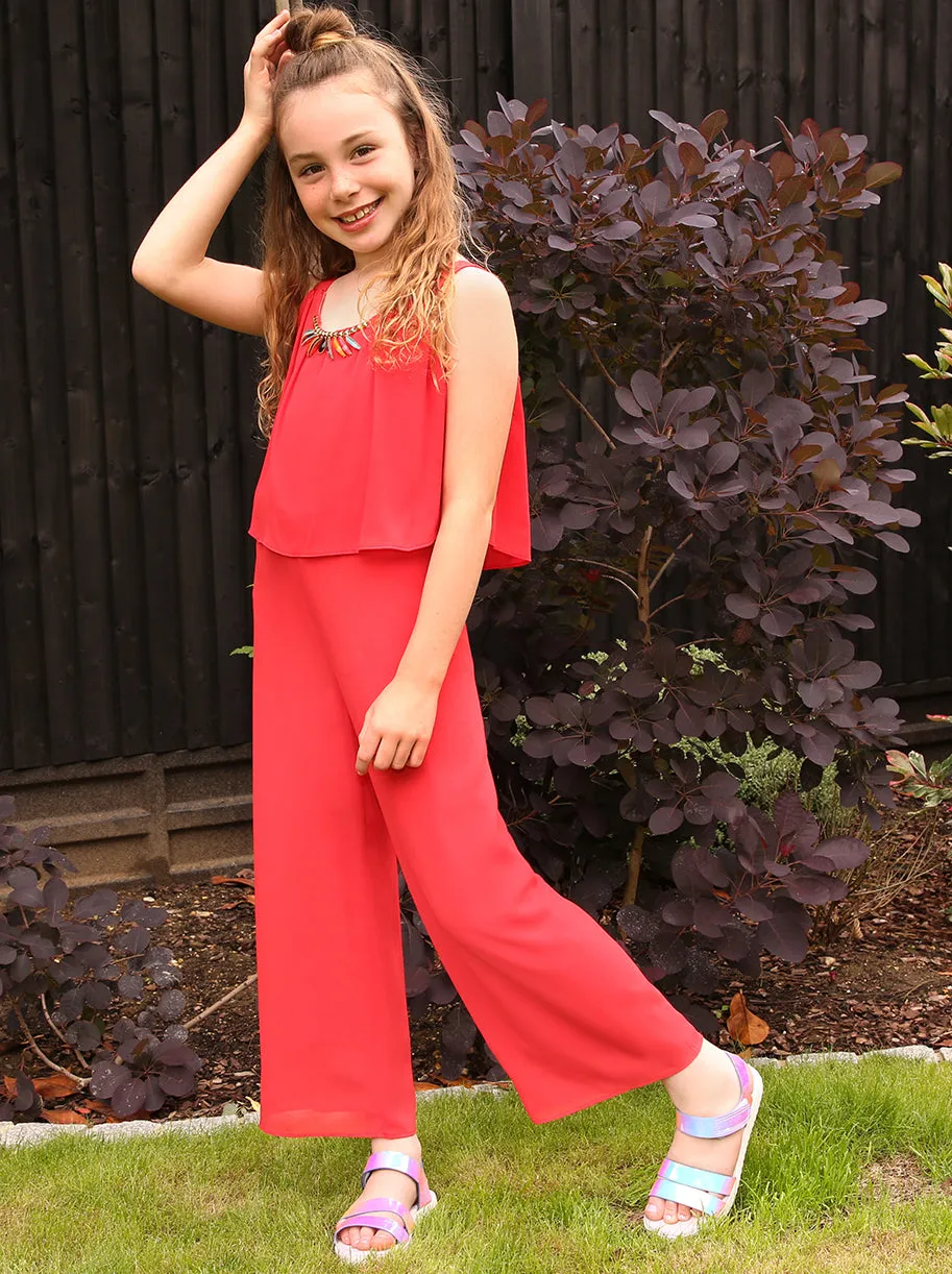Girls Layered Top Jumpsuit in Red sold by Chi Chi London